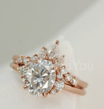 2.2ct Oval Simulated Diamond Cluster Crown Bridal Ring Set 14k Rose Gold Plated