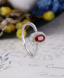 1.8ct Oval Cut Pink Ruby Engagement Ring Cluster Halo 14k White Gold Finish