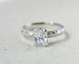 1.5ct Engagement Ring Radiant Cut Diamond Milgrain Solitaire 14k White Gold Over