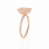 2Ct Emerald Cut Peach Morganite Gatsby Iced Solitaire Ring 14K Rose Gold Finish