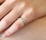 0.12ct Round Cut Simulated Emerald Minimalist Wedding Band 14k White Gold Plated