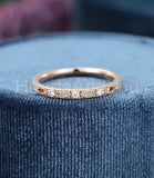 0.15ct Round Cut Moissanite Milgrain Women Wedding Band 14k Rose Gold Plated