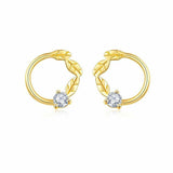 0.05ct Round Cut VVS1D Diamond Leaves Minimal Stud Earrings 14k Rose Gold Finish