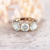 2.1ct Round Cut Moissanite Three Stone Engagement Ring 14k Rose Gold Plated