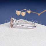 1ct Emerald Cut Simulated Morganite Trilogy Engagement Ring 14k WhiteGold Plated