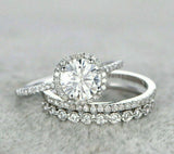 2.3ct Round Cut Moissanite Halo Ring Half Eternity Trio Set 14K WhiteGold Plated
