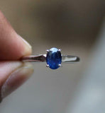 0.8ct Engagement Ring Oval Cut Blue Sapphire Solitaire Women 14k White Gold Over