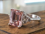 2.5ct Engagement Ring Emerald Peach Morganite Diamond Petite 14k White Gold Over