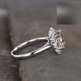 2ct Round Cut Peach Morganite Diamond Halo Solitaire Ring 14k White Gold Finish