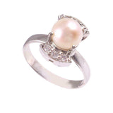 2.1ct Pearl Diamond Art Deco Women Engagement Ring 14k White Gold Finish