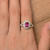 2.4ct Oval Cut Pink Ruby Halo Split Shank Engagement Ring 14k White Gold Finish