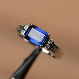 1.2ct Baguette Cut Blue Sapphire Solitaire Engagement Ring 14k White Gold Finish