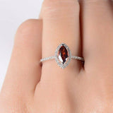 2ct Marquise Cut Red Garnet Engagement Ring 14k White Gold Finish Halo Solitaire