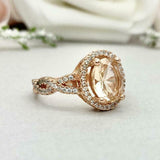 2ct Engagement Ring Oval Cut Peach Morganite Infinity Halo 14k Rose Gold Finish