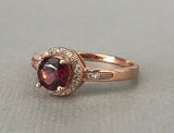 1.5ct Round Cut Red Garnet Halo Solitaire Engagement Ring 14k Rose Gold Finish