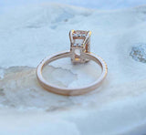 1.2ct Engagement Ring Radiant Cut Peach Morganite Hidden Halo 14k Rose Gold Over