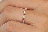 1ct Round Cut Pink Ruby Milgrain Half Eternity Wedding Band 14k Yellow Gold Over