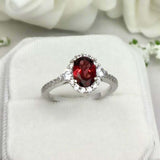 2.3ct Oval Cut Red Garnet Diamond Accent Halo Engagement Ring 14k WhiteGold Over