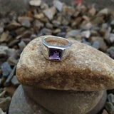 1ct Asscher Cut Purple Amethyst Solitaire with Accent Ring 14k White Gold Finish