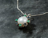 1.5ct Round Cut Pearl Halo Pendant 14k White Gold Finish NO CHAIN