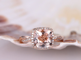 2ct Cushion Cut Morganite Engagement Ring Twist Diamond Halo 14k Rose Gold Over