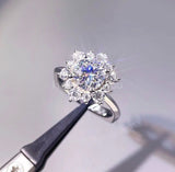 2.2ct Round Cut Moissanite Floral Cluster Engagement Ring 14k White Gold Plated