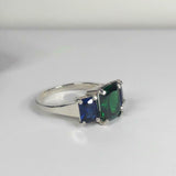 2.3ct Engagement Ring Radiant Cut Emerald Sapphire Trilogy 14k White Gold Finish