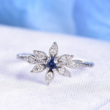 0.3ct Round Blue Sapphire Engagement Ring Floral Diamond Halo 14k WhiteGold Over