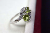 2.3ct Round Cut Green Peridot Swirl Twist Two Stone Ring 14k White Gold Finish