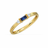 0.6ct Baguette Cut Blue Sapphire Trilogy Minimalist Ring 14k Yellow Gold Finish