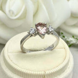 1ct Engagement Ring Pear Cut Peach Morganite Three Stone 14k White Gold Finish