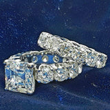6Ct Asscher Cut Diamond Bridal Set Eternity Engagement Ring 14K White Gold Over