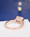 1.7ct Engagement Ring Emerald Cut Peach Morganite Solitaire 14k Rose Gold Finish