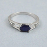 1.35ct Engagement Ring Oval Cut Blue Sapphire Split Shank 14k White Gold Finish