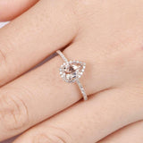1.5ct Pear Cut Morganite Engagement Ring Diamond Accents Halo 14k Rose Gold Over
