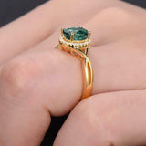 2.3ct Engagement Ring Oval Cut Green Emerald Halo Infinity 14k YellowGold Finish
