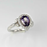2ct Pear Cut Purple Amethyst Engagement Ring Halo Floral 14k White Gold Finish