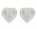 1.4ct Round Cut VVS1D Diamond Double Heart Stud Earrings 14k Yellow Gold Finish