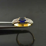 1.4ct Oval Cut Blue Sapphire Diamond Accent Solitaire Ring 14k YellowGold Finish