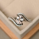 1.4ct Engagement Ring Oval Cut Morganite Swirl with Accents 14k WhiteGold Finish