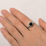2ct Round Cut Black Diamond Engagement Ring Halo Trilogy 14k White Gold Finish