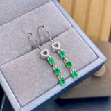 2.1ct Drop Earrings Oval Cut Green Emerald Dangling Heart 14k White Gold Finish
