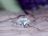 1ct Trillion Cut Blue Aquamarine Engagement Ring Solitaire 14k White Gold Finish