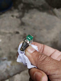 1ct Engagement Ring Princess Cut Green Emerald Step Shank 14k White Gold Finish