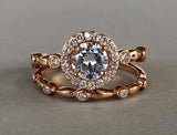 Fancy Bridal Set Engagement Ring 2ct Round Cut VVS1 Diamond 14k Rose Gold Finish