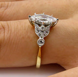 3.5ct Marquise Diamond Vintage Leaf Accent Engagement Ring 14K Dual Gold Over