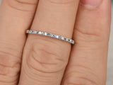 0.7ct Round Cut Blue Aquamarine Wedding Band Half Eternity 14k White Gold Finish