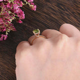 1.2ct Emerald Cut Green Peridot Solitaire with Accents Ring 14k Rose Gold Finish