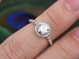 1.6ct Round Cut Diamond Halo Solitaire with Accents Ring 14k White Gold Finish