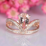 2ct Pear Cut Peach Morganite Engagement Ring Split Band Crown 14k Rose Gold Over